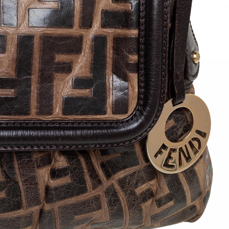 مملوكة مسبقًا Fendi Brown Zucca Embossed Leather Chef Shoulder Bag