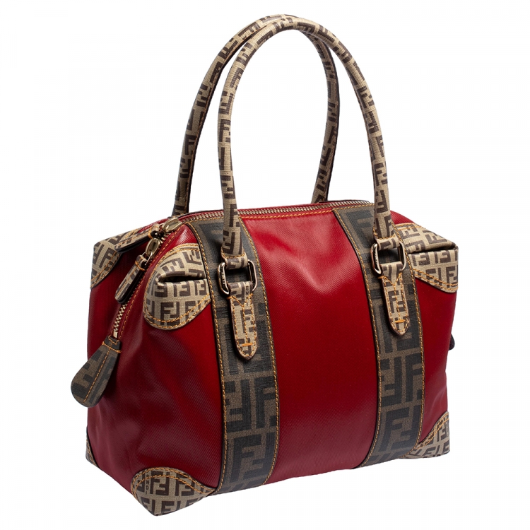 Pre Owned Fendi Multicolor Zucca Coated Canvas and Nylon B. Mix Boston Bag