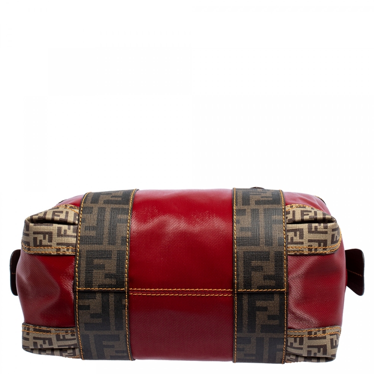 Pre Owned Fendi Multicolor Zucca Coated Canvas and Nylon B. Mix Boston Bag