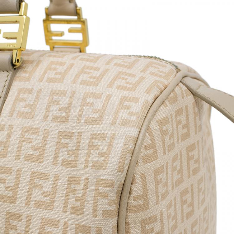 Pre Owned Fendi Beige Zucchino Coated Canvas Forever Bauletto Boston Bag