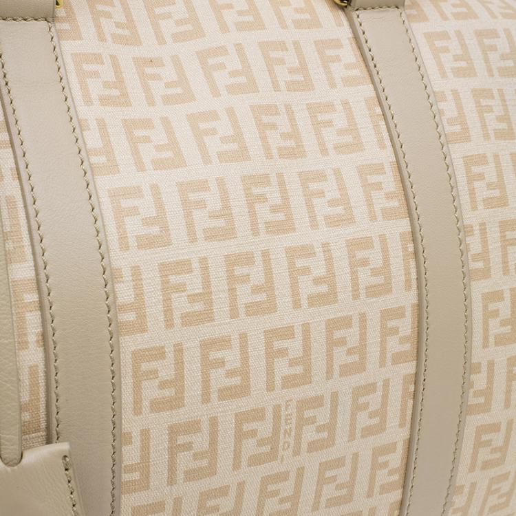Pre Owned Fendi Beige Zucchino Coated Canvas Forever Bauletto Boston Bag