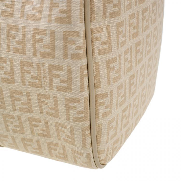 Pre Owned Fendi Beige Zucchino Coated Canvas Forever Bauletto Boston Bag