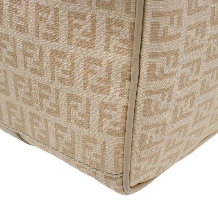 Pre Owned Fendi Beige Zucchino Coated Canvas Forever Bauletto Boston Bag