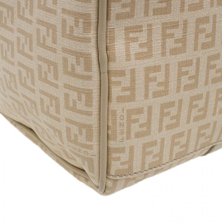 Pre Owned Fendi Beige Zucchino Coated Canvas Forever Bauletto Boston Bag