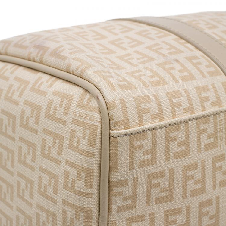 Pre Owned Fendi Beige Zucchino Coated Canvas Forever Bauletto Boston Bag