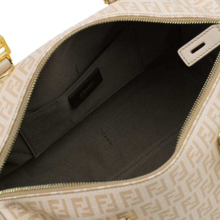 Pre Owned Fendi Beige Zucchino Coated Canvas Forever Bauletto Boston Bag