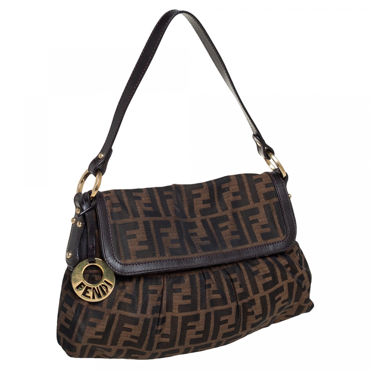 Pre Owned Fendi Tobacco Zucca Canvas and Leather Borsa Chef Bag