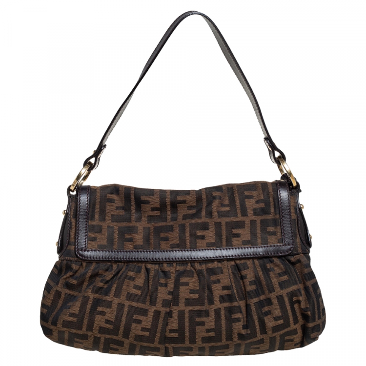 Pre Owned Fendi Tobacco Zucca Canvas and Leather Borsa Chef Bag