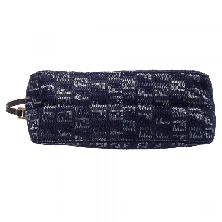 Pre Owned Fendi Blue Zucchino Denim Pochette Zip Shoulder Bag