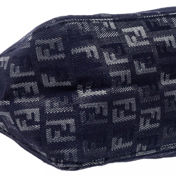 Pre Owned Fendi Blue Zucchino Denim Pochette Zip Shoulder Bag