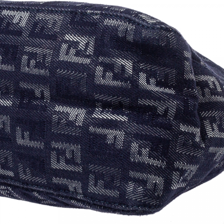 Pre Owned Fendi Blue Zucchino Denim Pochette Zip Shoulder Bag