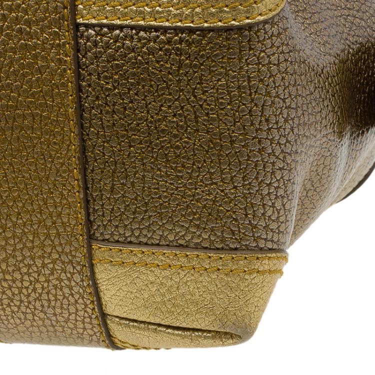 Pre Owned Fendi Gold Pebbled Leather Media Boston Bag