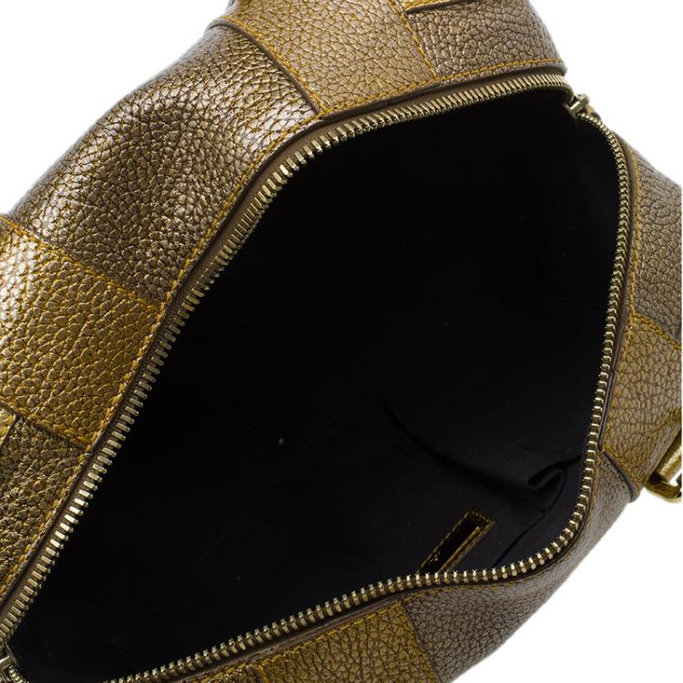 Pre Owned Fendi Gold Pebbled Leather Media Boston Bag