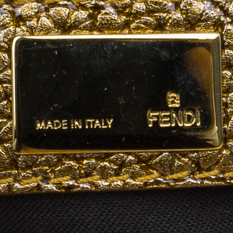 Pre Owned Fendi Gold Pebbled Leather Media Boston Bag