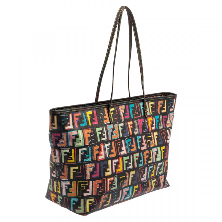 Pre Owned Fendi Multicolor Zucca Coated Canvas Large Roll Tote