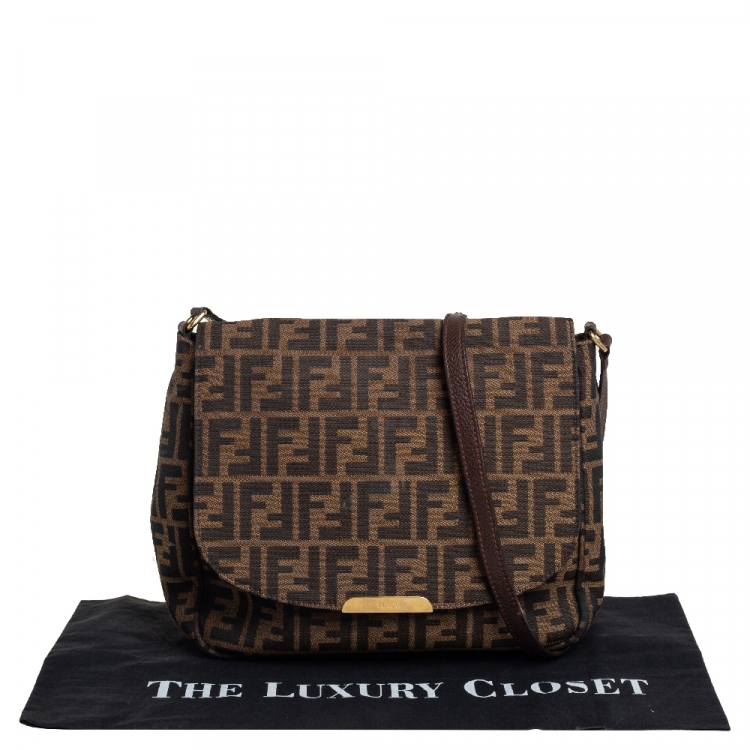 مملوكة مسبقًا Fendi Tobacco Zucca Canvas and Leather Flap Crossbody Bag