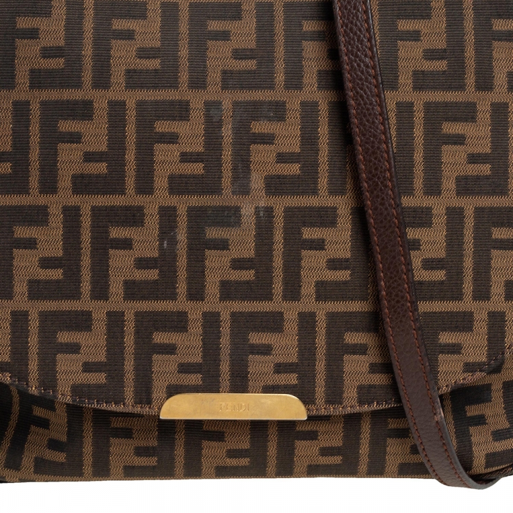 مملوكة مسبقًا Fendi Tobacco Zucca Canvas and Leather Flap Crossbody Bag