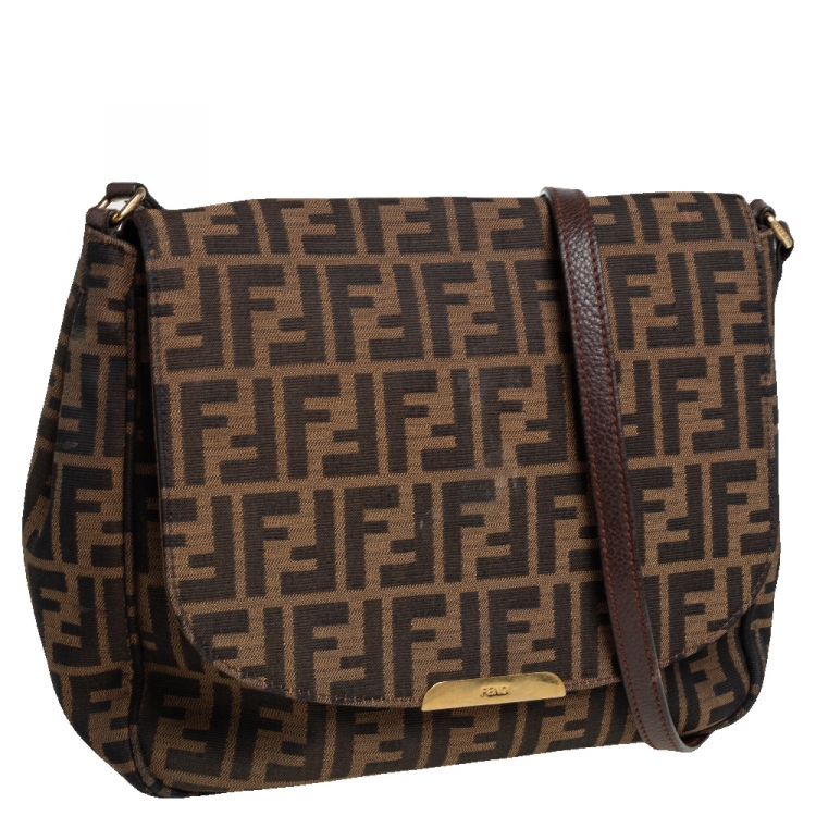 مملوكة مسبقًا Fendi Tobacco Zucca Canvas and Leather Flap Crossbody Bag