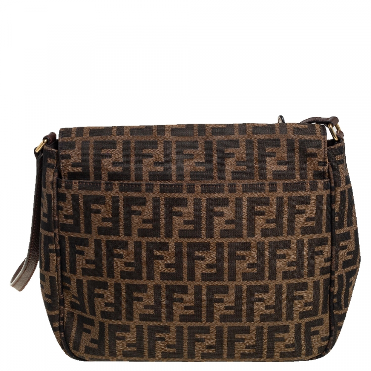 مملوكة مسبقًا Fendi Tobacco Zucca Canvas and Leather Flap Crossbody Bag