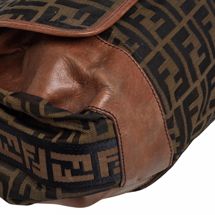 Pre Owned Fendi Tobacco Zucca Canvas and Leather Flap Messenger Bag