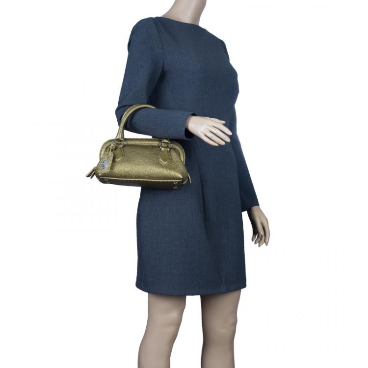 Pre Owned Fendi Gold Selleria Leather Small Satchel Bag