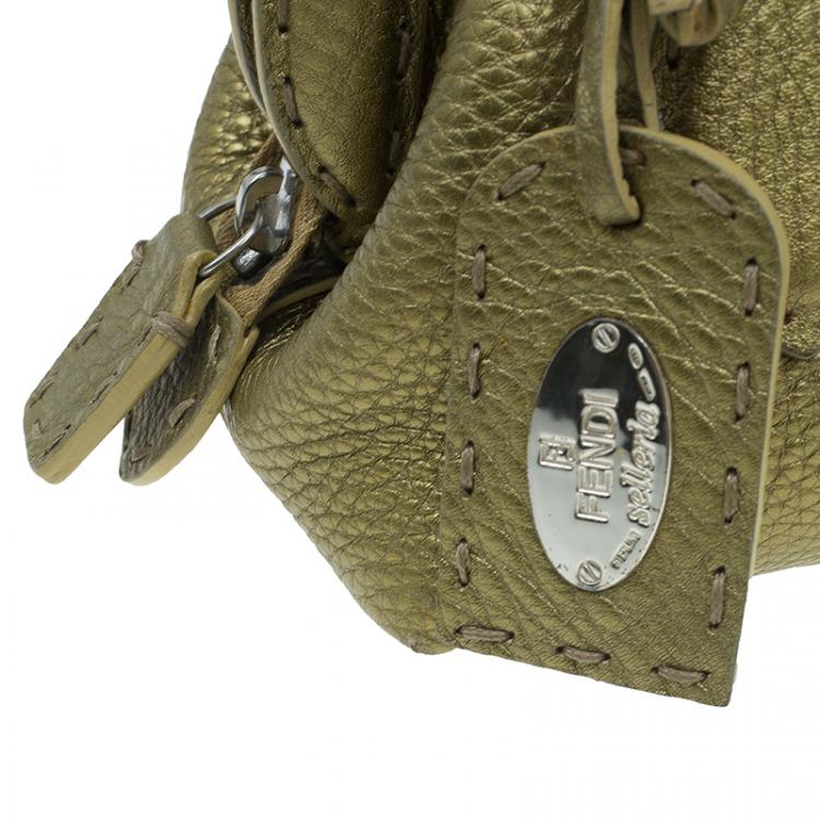 Pre Owned Fendi Gold Selleria Leather Small Satchel Bag