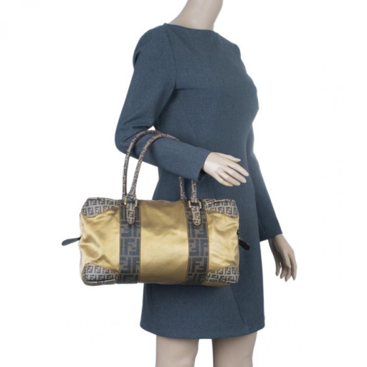 Pre Owned Fendi Gold Coated Canvas and Nylon Large B. Mix Tote