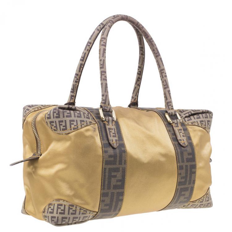 Pre Owned Fendi Gold Coated Canvas and Nylon Large B. Mix Tote