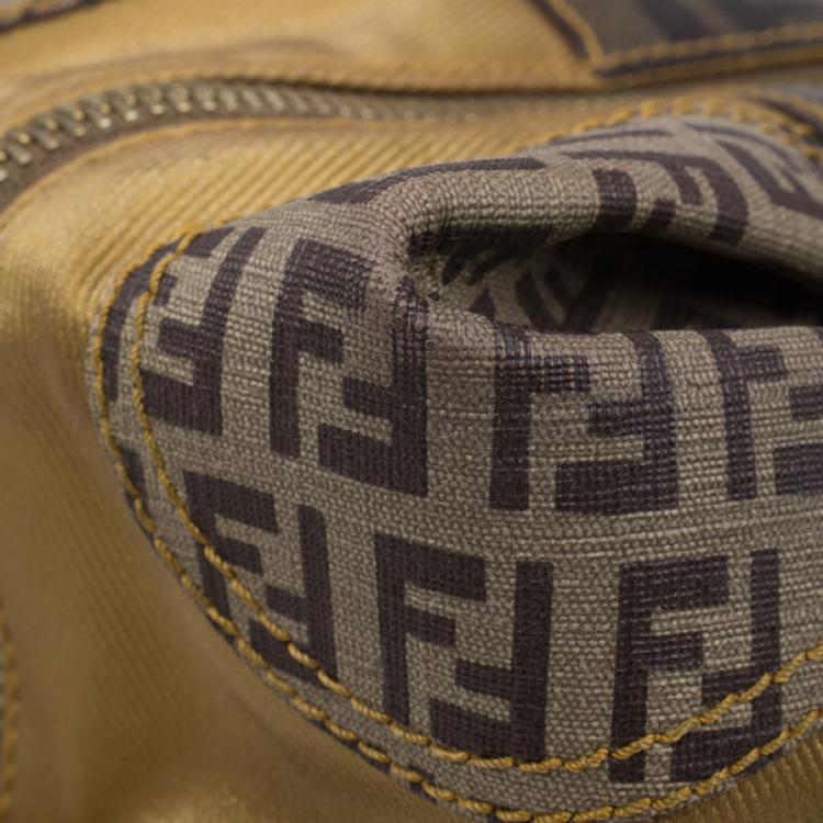 Pre Owned Fendi Gold Coated Canvas and Nylon Large B. Mix Tote