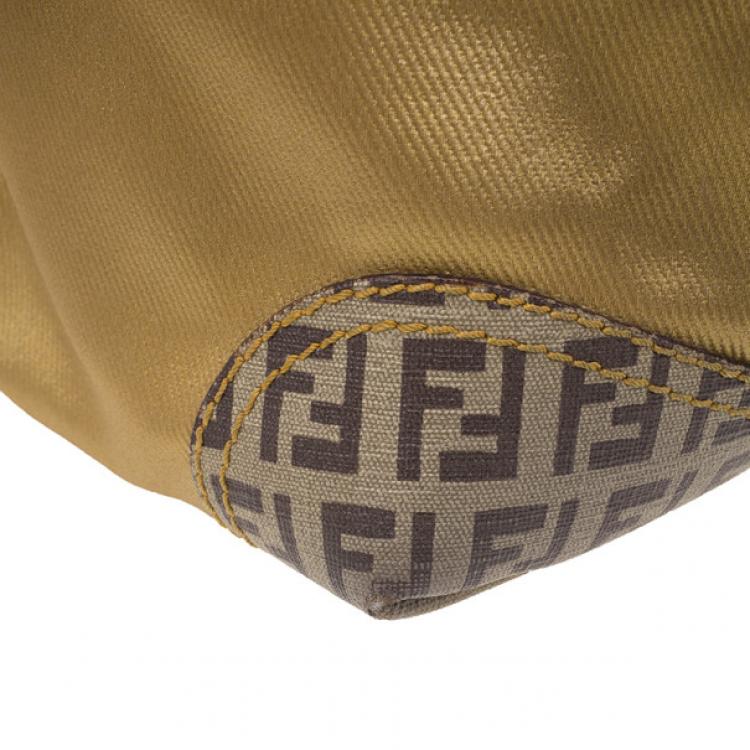 Pre Owned Fendi Gold Coated Canvas and Nylon Large B. Mix Tote