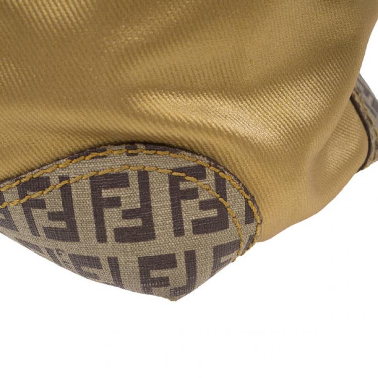 Pre Owned Fendi Gold Coated Canvas and Nylon Large B. Mix Tote