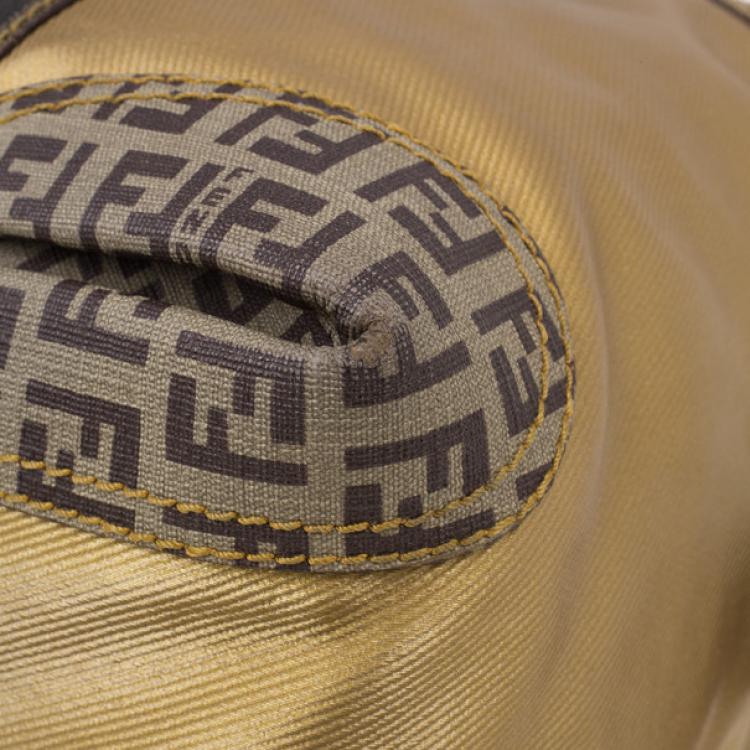 Pre Owned Fendi Gold Coated Canvas and Nylon Large B. Mix Tote