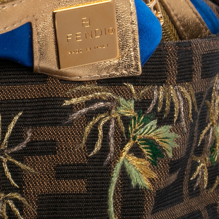 Pre Owned Fendi Gold/Tobacco Zucca Canvas and Leather Mamma Baguette Bag