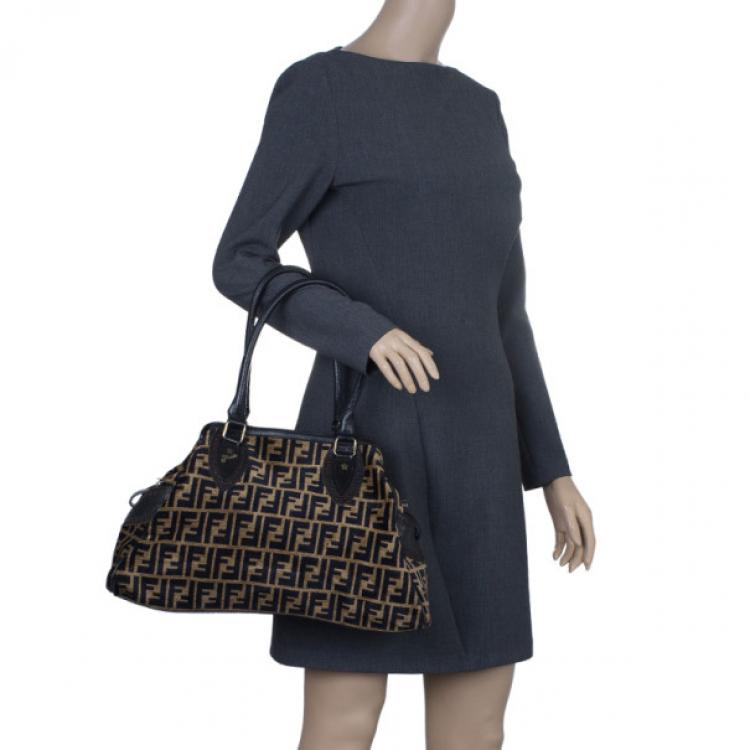 Pre Owned Fendi Velour Zucca De Jour Tote
