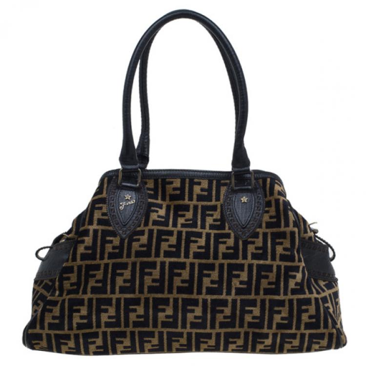 Pre Owned Fendi Velour Zucca De Jour Tote