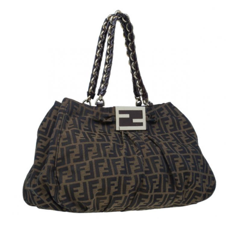 Pre Owned Fendi Zucca Monogram Canvas Mia Tote