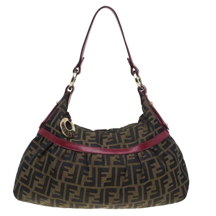 Pre Owned Fendi Tobacco/Red Zucca Canvas Chef Shoulder Bag