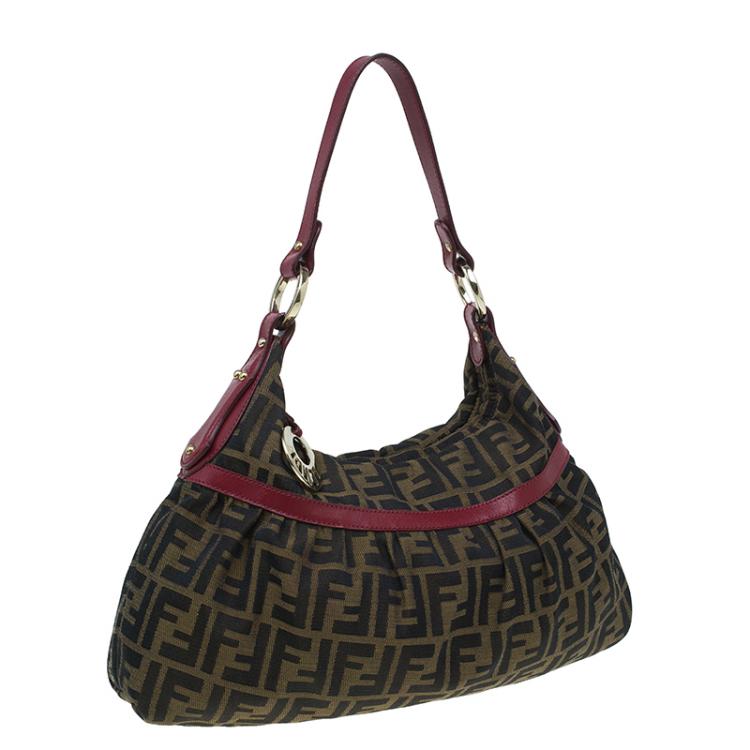 Pre Owned Fendi Tobacco/Red Zucca Canvas Chef Shoulder Bag