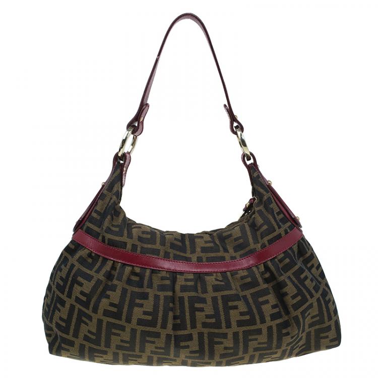 Pre Owned Fendi Tobacco/Red Zucca Canvas Chef Shoulder Bag