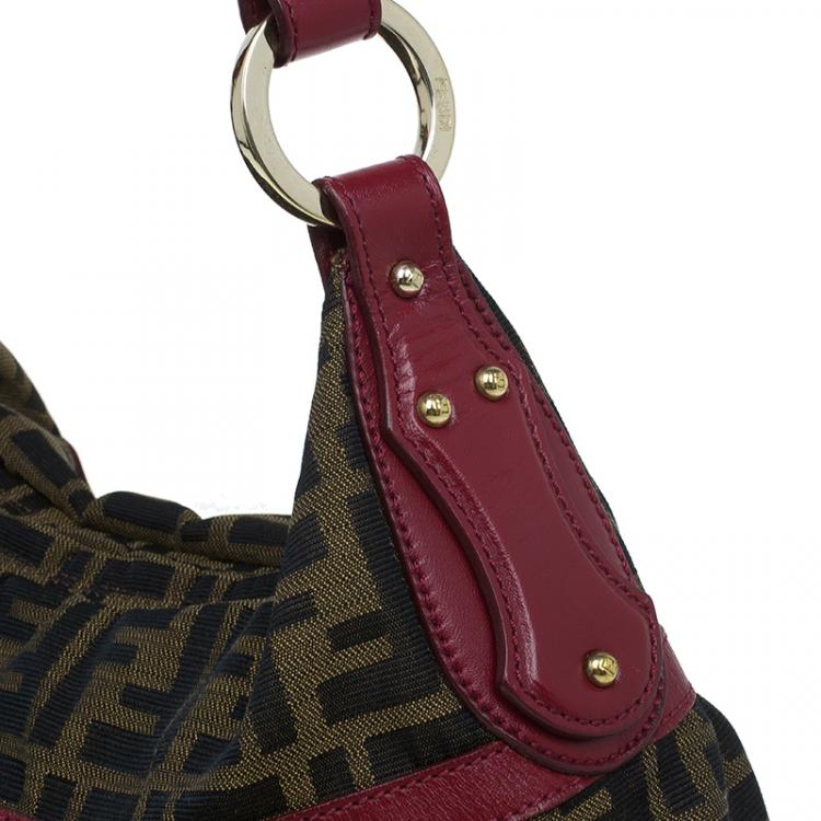 Pre Owned Fendi Tobacco/Red Zucca Canvas Chef Shoulder Bag
