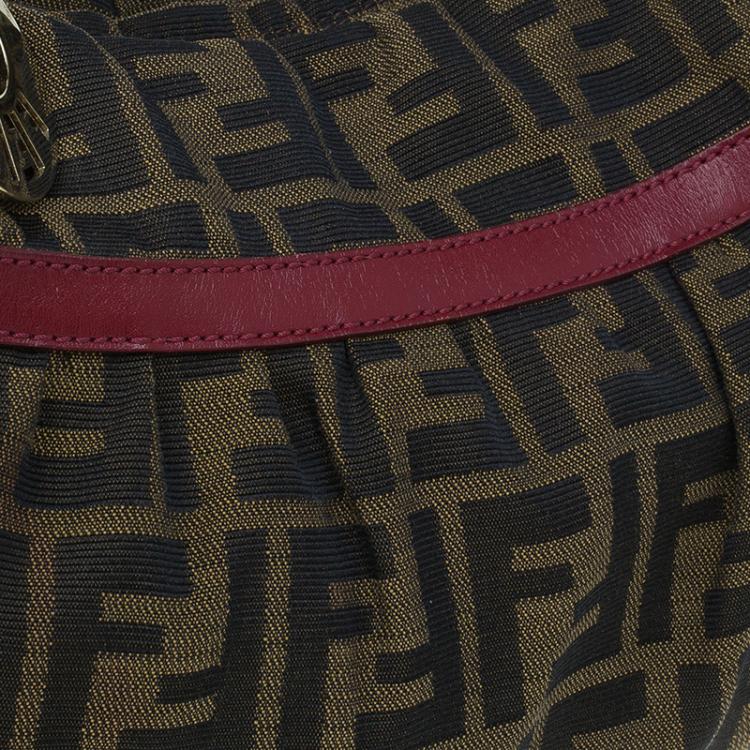 Pre Owned Fendi Tobacco/Red Zucca Canvas Chef Shoulder Bag