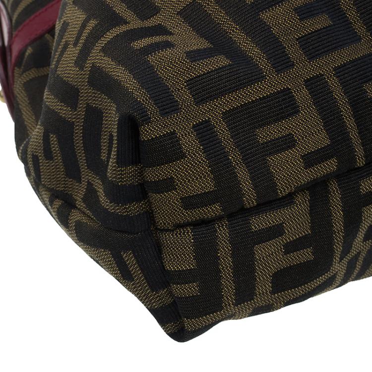 Pre Owned Fendi Tobacco/Red Zucca Canvas Chef Shoulder Bag
