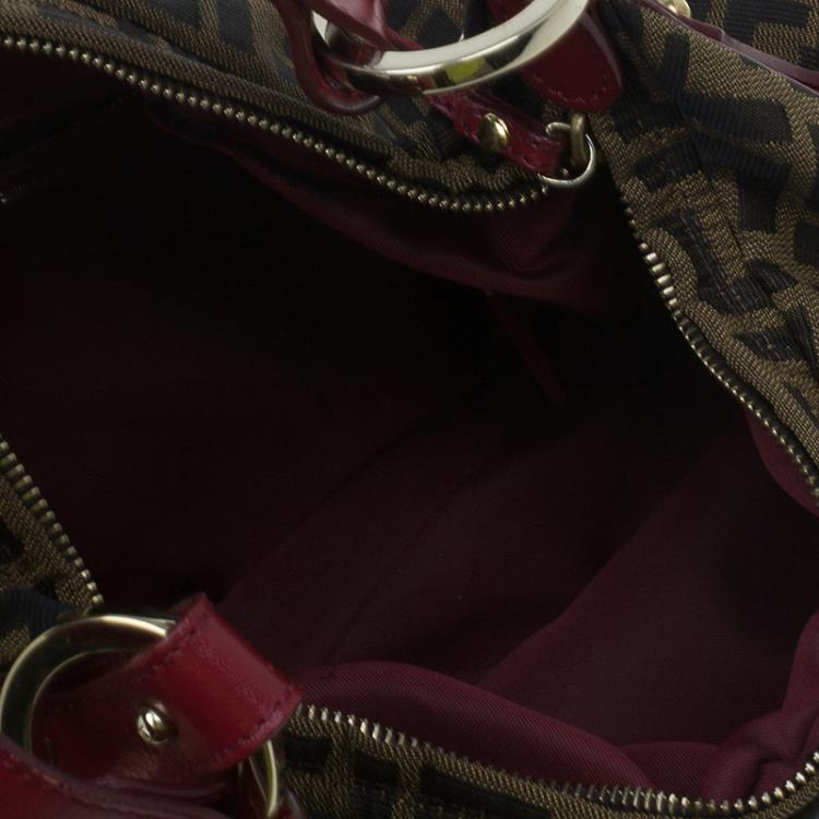 Pre Owned Fendi Tobacco/Red Zucca Canvas Chef Shoulder Bag