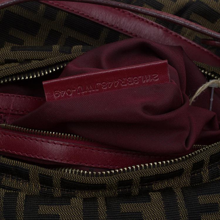 Pre Owned Fendi Tobacco/Red Zucca Canvas Chef Shoulder Bag