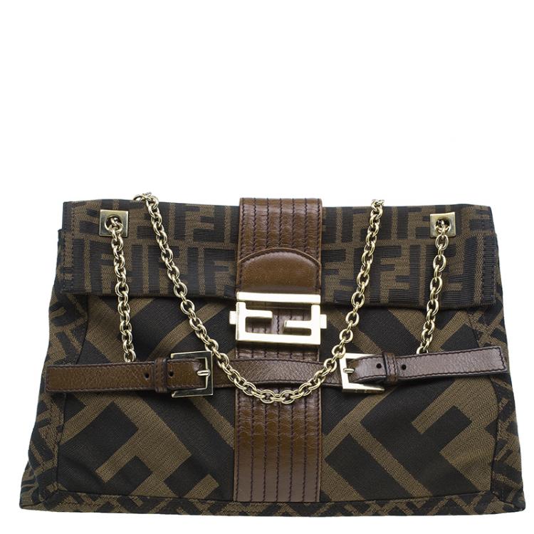 Pre Owned Fendi Brown Zucca Canvas Maxi Baguette Shoulder Bag