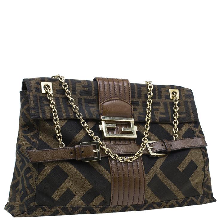 Pre Owned Fendi Brown Zucca Canvas Maxi Baguette Shoulder Bag