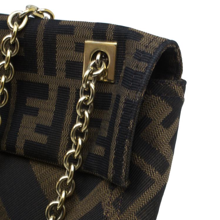Pre Owned Fendi Brown Zucca Canvas Maxi Baguette Shoulder Bag