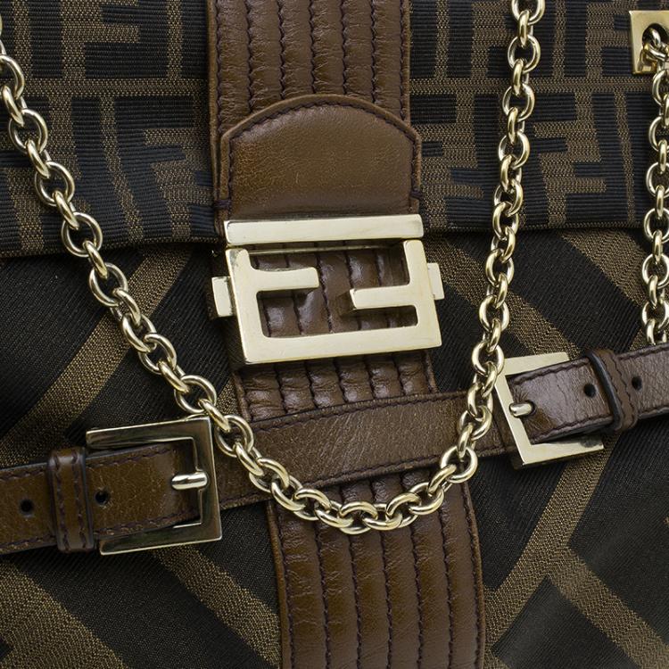 Pre Owned Fendi Brown Zucca Canvas Maxi Baguette Shoulder Bag