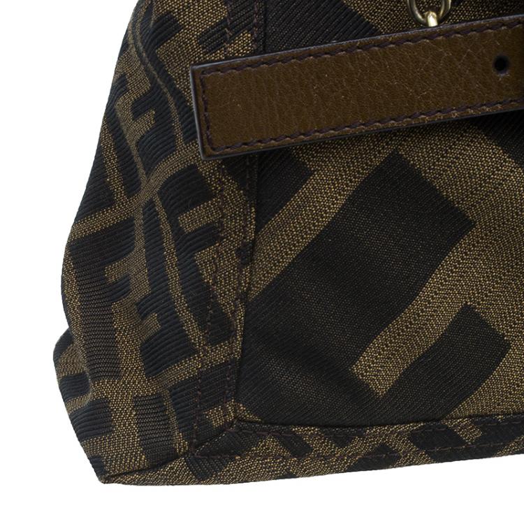 Pre Owned Fendi Brown Zucca Canvas Maxi Baguette Shoulder Bag