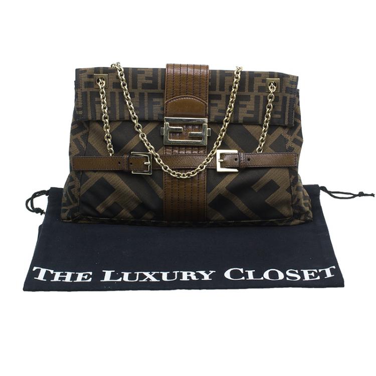 Pre Owned Fendi Brown Zucca Canvas Maxi Baguette Shoulder Bag